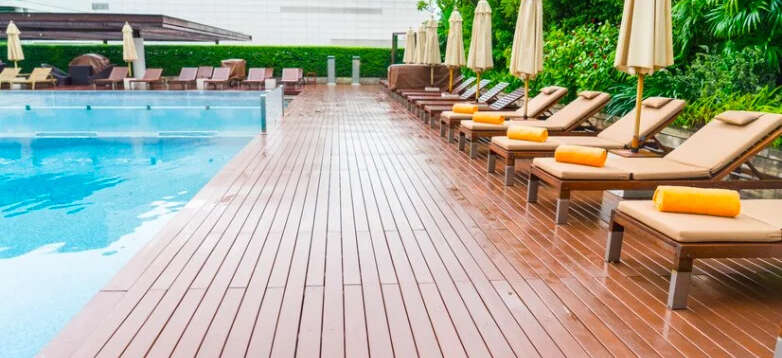 swimming pool wooden deck
